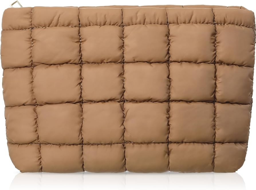 Hillban Puffy Quilted Makeup Bag Quilted Cosmetic Bag Cute Puffer Toiletry Bag Checkered Makeup P... | Amazon (US)