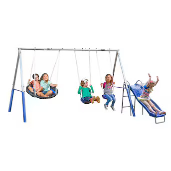 XDP Recreation Residential 3-Swings Steel Swing Set with Slide | Lowe's