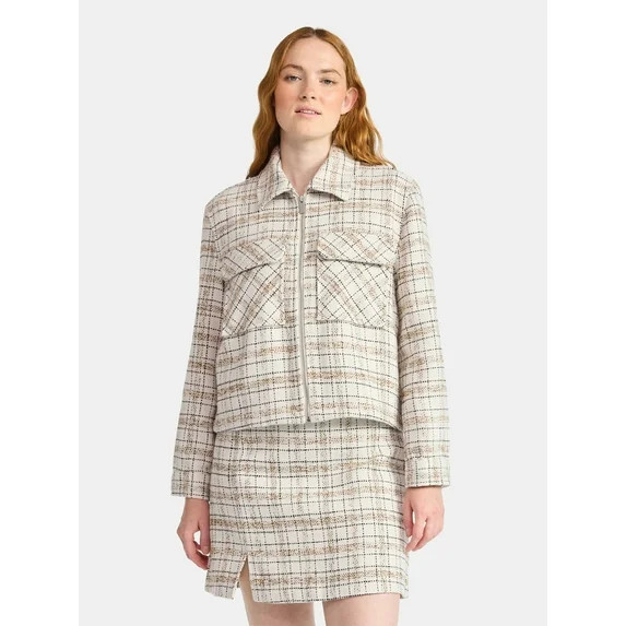 Time and Tru Women's Tweed Zip Jacket, Midweight, Sizes XS-XXXL | Walmart (US)