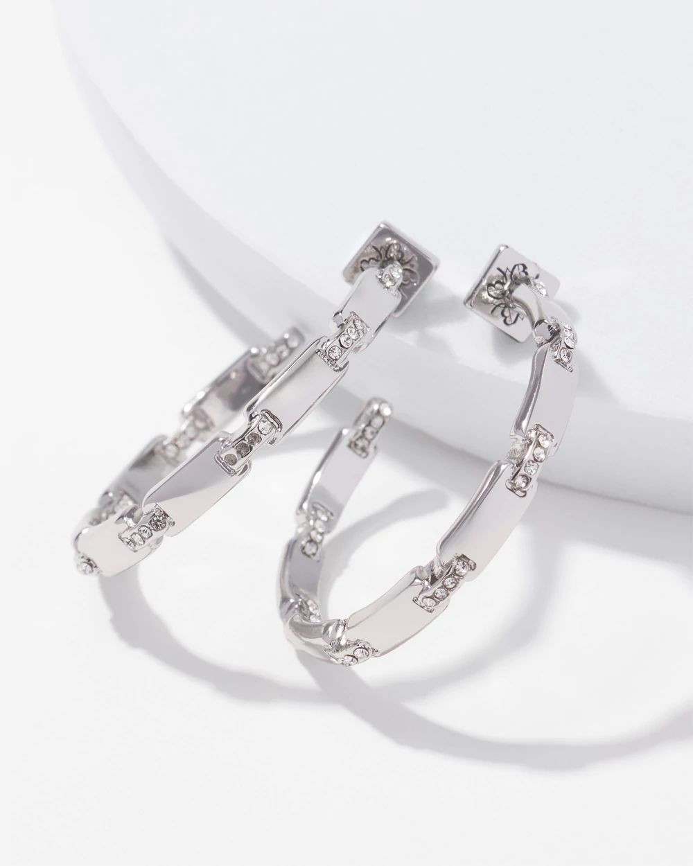 Silver Pave Link Hoop Earrings | White House Black Market