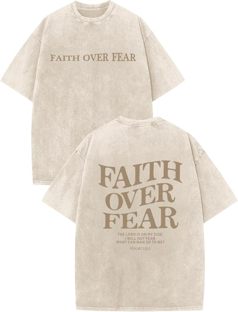 Christian Faith Over Fear Shirt for Men Jesus Religious Shirts Oversized Graphic Tees Acid Wash G... | Amazon (US)
