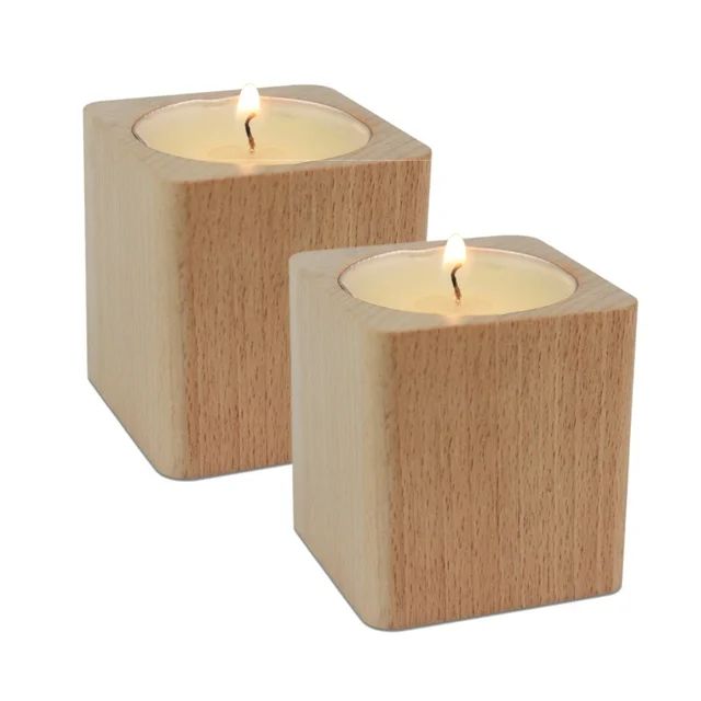 Solid Wood Candlestick Holder for Tealight and Pillar Candles-Set of 2 | Walmart (US)