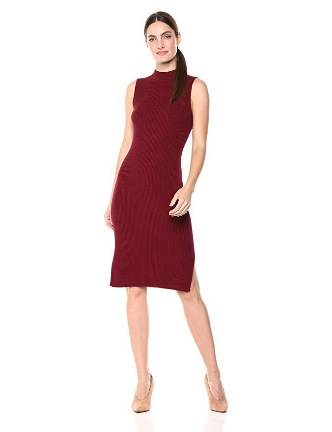 Amazon Brand - Lark & Ro Women's Sleeveless Ribbed Sheath Sweater Dress with Funnel Neck | Amazon (US)