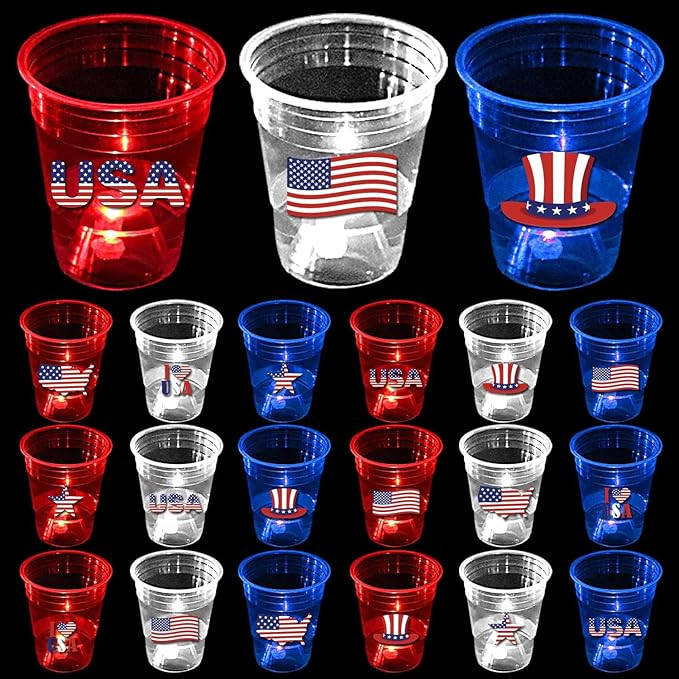 mishunyus 24 Pcs Glow Patriotic Party Decorations, 4th of July Party Cups Pack, USA Citizenship P... | Amazon (US)