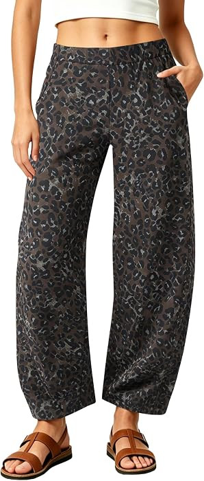 Womens Elastic Waist Ankle Pants Baggy Tapered Barrel Travel Pants Trousers | Amazon (US)