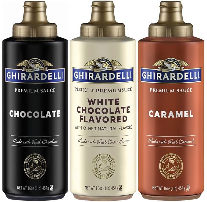 Amazon.com : Ghirardelli Squeeze Bottles - Caramel, Chocolate & White Chocolate - Set of 3 : Beve... | Amazon (US)