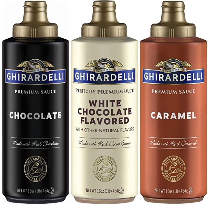 Amazon.com : Ghirardelli Squeeze Bottles - Caramel, Chocolate & White Chocolate - Set of 3 : Beve... | Amazon (US)