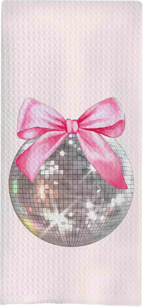 Coquette Pink Bow Disco Ball Kitchen Towels, Pink Preppy Hand Towels for Bathroom, Preppy Coquett... | Amazon (US)