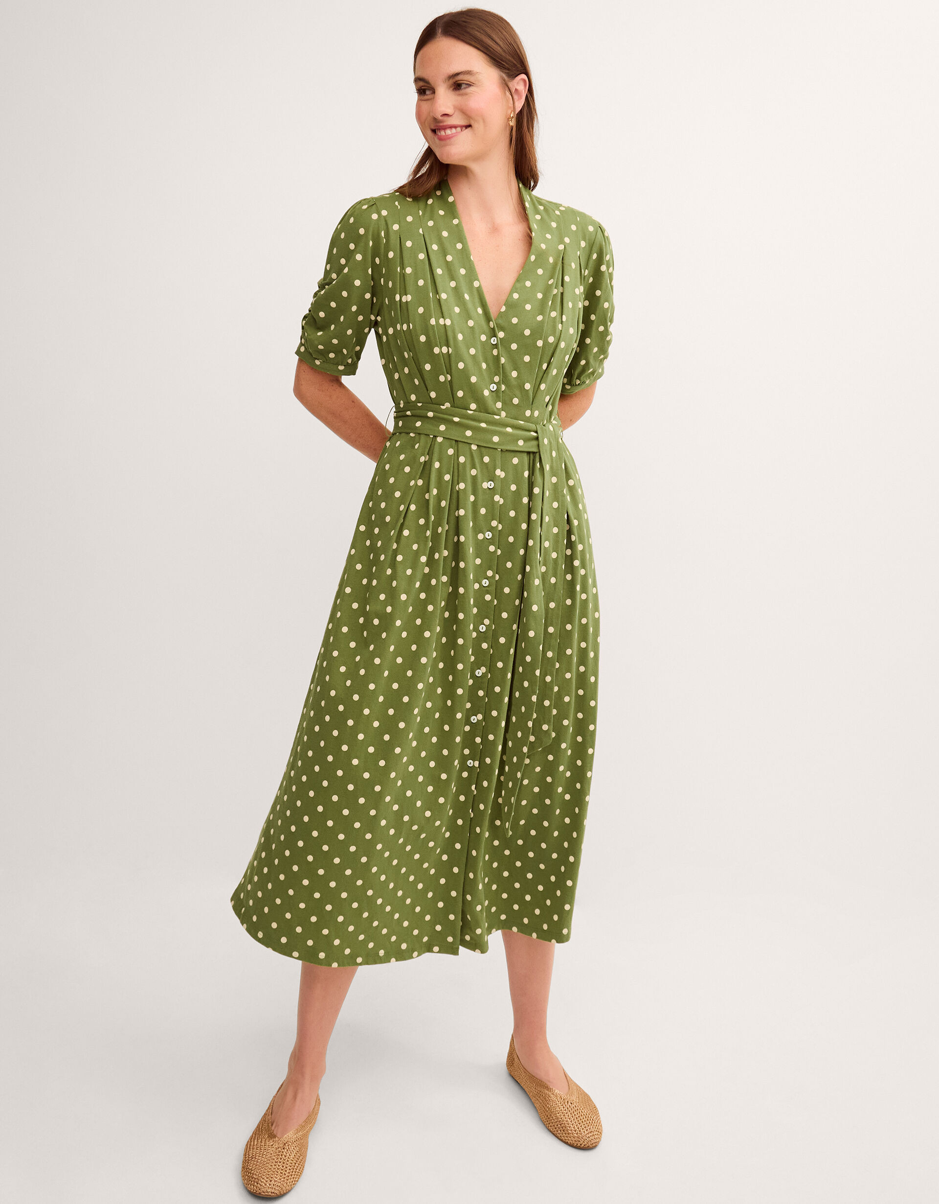 Kasey Polka Dot Jersey Midi Dress Green | Monsoon (UK)