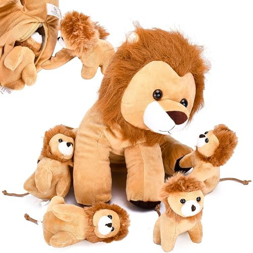 Snug A Babies Giant Lion Stuffed Toy Animal - Ideal Gift for Kids, Adults and Lion Enthusiasts, Soft, Fluffy and Cuddly with 4 Adorable Baby Lions Inside - Light Brown, 12" x 12.5" x 10" | Amazon (US)