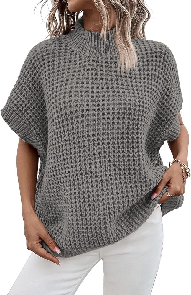 Viottiset Women's Oversized Batwing Sleeve Mock Neck Sweater Vest Sleeveless Pullover Knit Sweate... | Amazon (US)