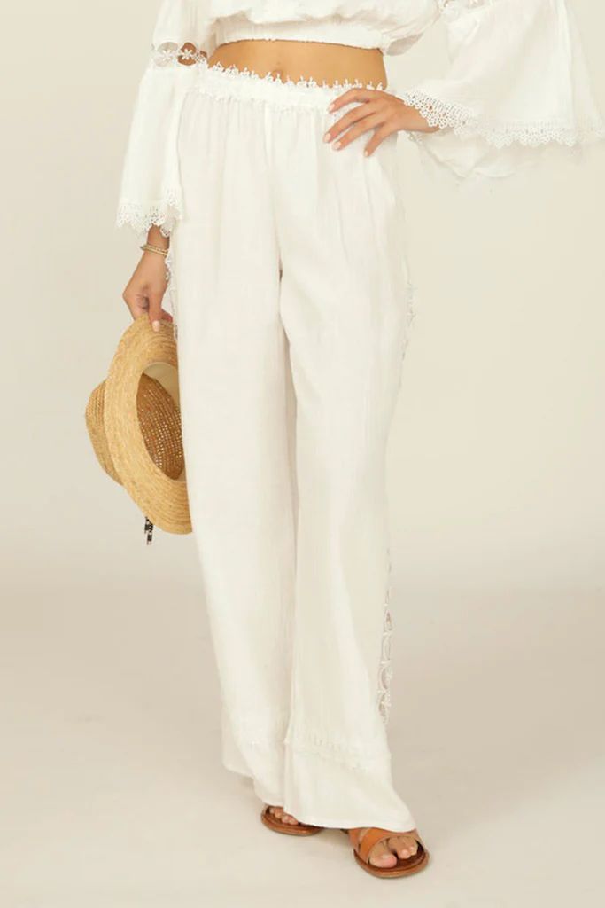 White Gauze Crochet Wide Leg Pant | Surf Gypsy