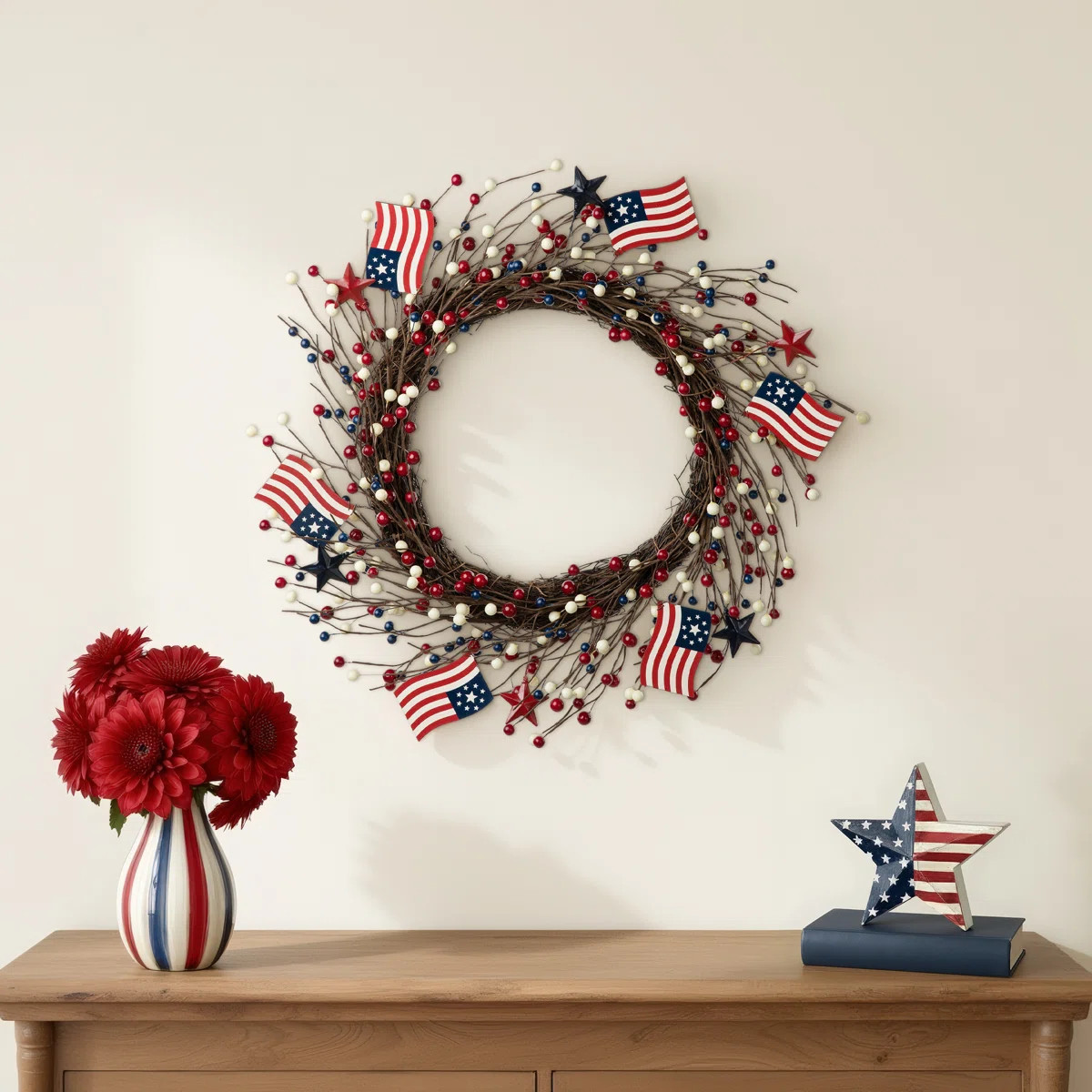 Birch Lane\u2122 Patriotic/American Independence Day Faux 22'' Wreath & Reviews | Wayfair | Wayfair North America