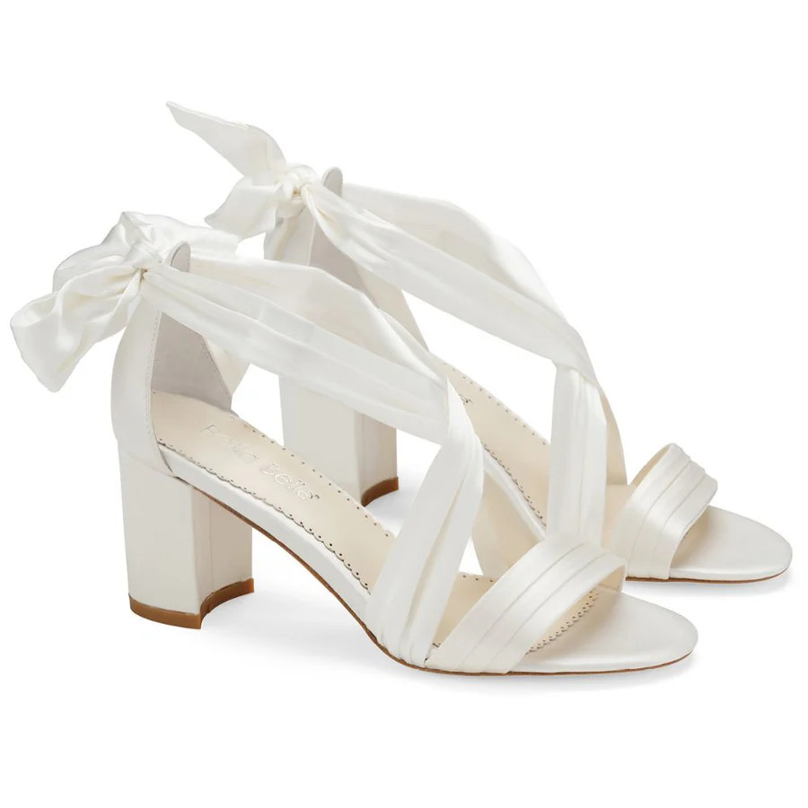 Open Toe Ivory Ribbon Block Heels | Bella Belle Shoes