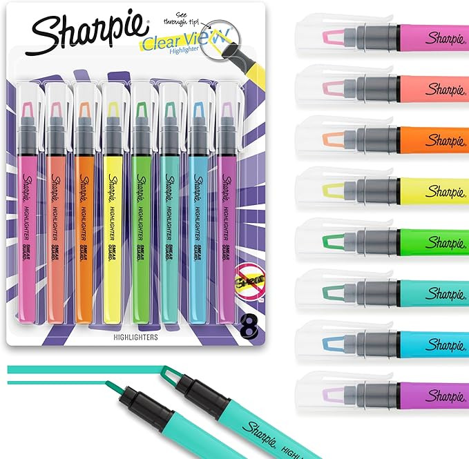 Sharpie Clear View Highlighter Sticks, Chisel Tip, Assorted Fluorescent, 8 Count - School, Home, ... | Amazon (US)