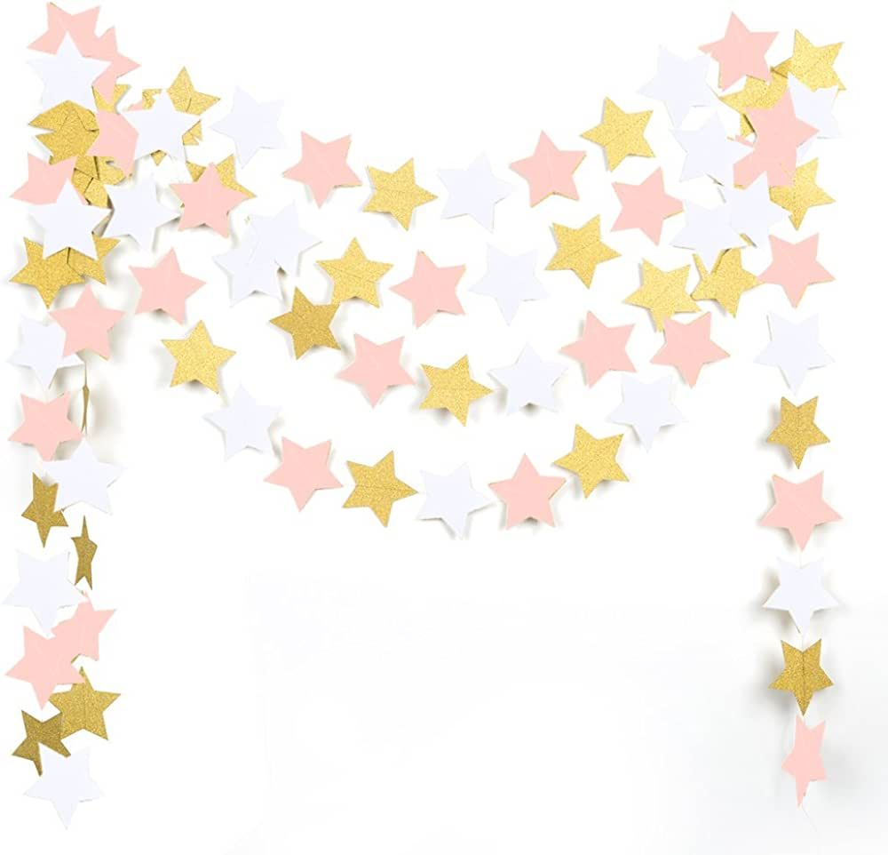 MOWO Paper Garland Twinkle Star Pink Gold Glitter and White 3'' Circle Decoration 2pc 20 feet in ... | Amazon (US)