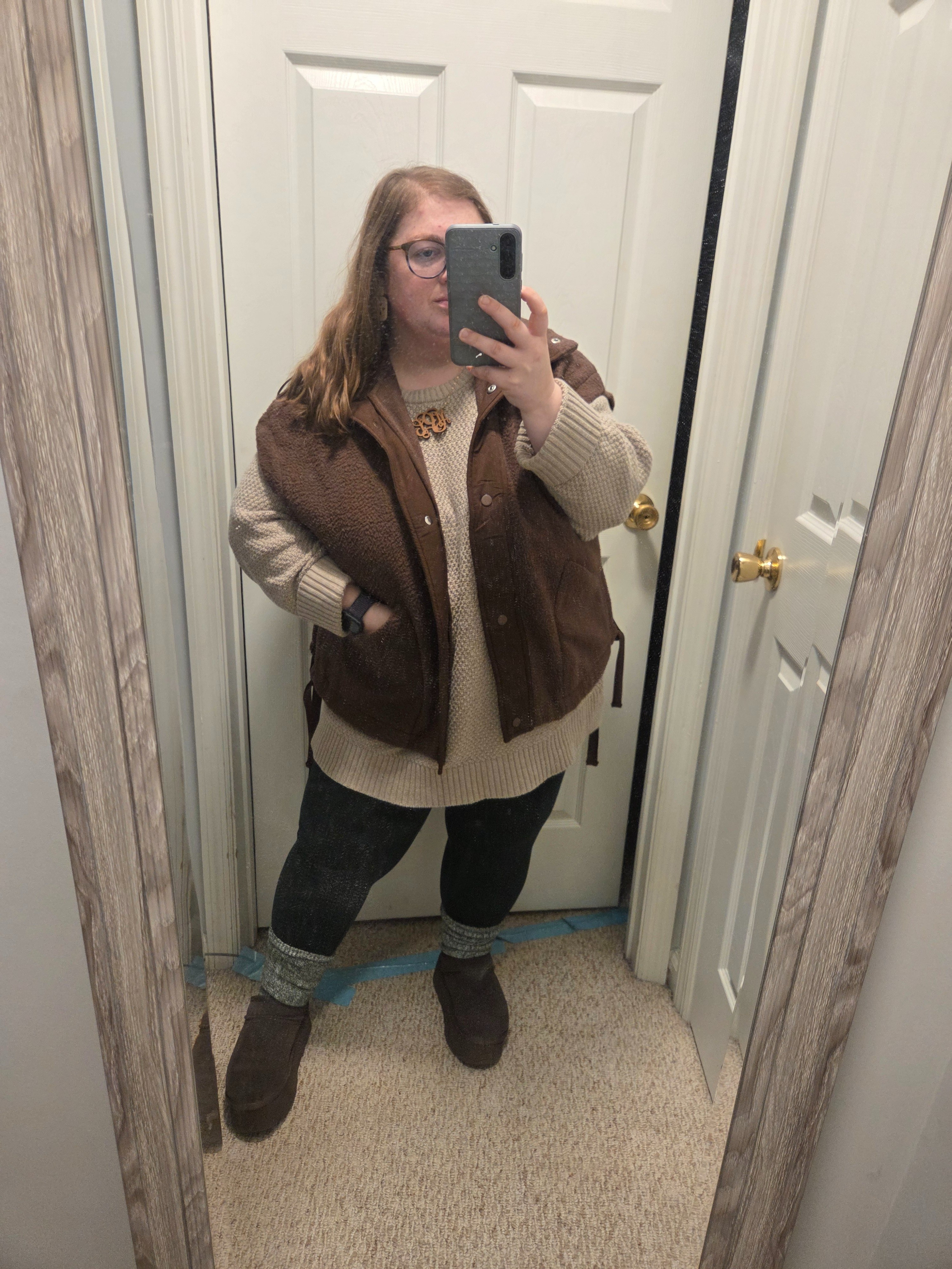 Today's teacher ootd for training at the board office. Same vest and platform clogs from Amazon, and linked similar sweater and fleece lined leggings. Super comfy! 

#LTKHoliday #LTKootd #LTKMidsize