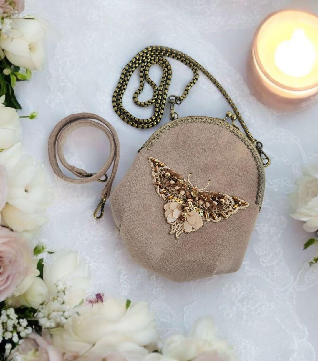Beige Embroidered Clasp Purse "butterfly" – Handmade Elegant Bag for Everyday and Special Occas... | Etsy (US)