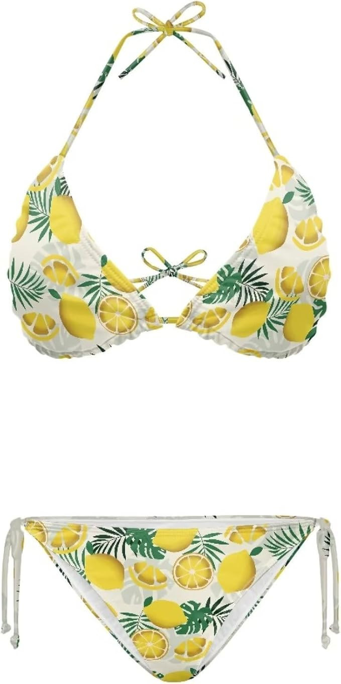 Bikini Set for Women Two Piece Swimsuit Adjustable Spaghetti Straps Swimwear Color Block Halter B... | Amazon (US)