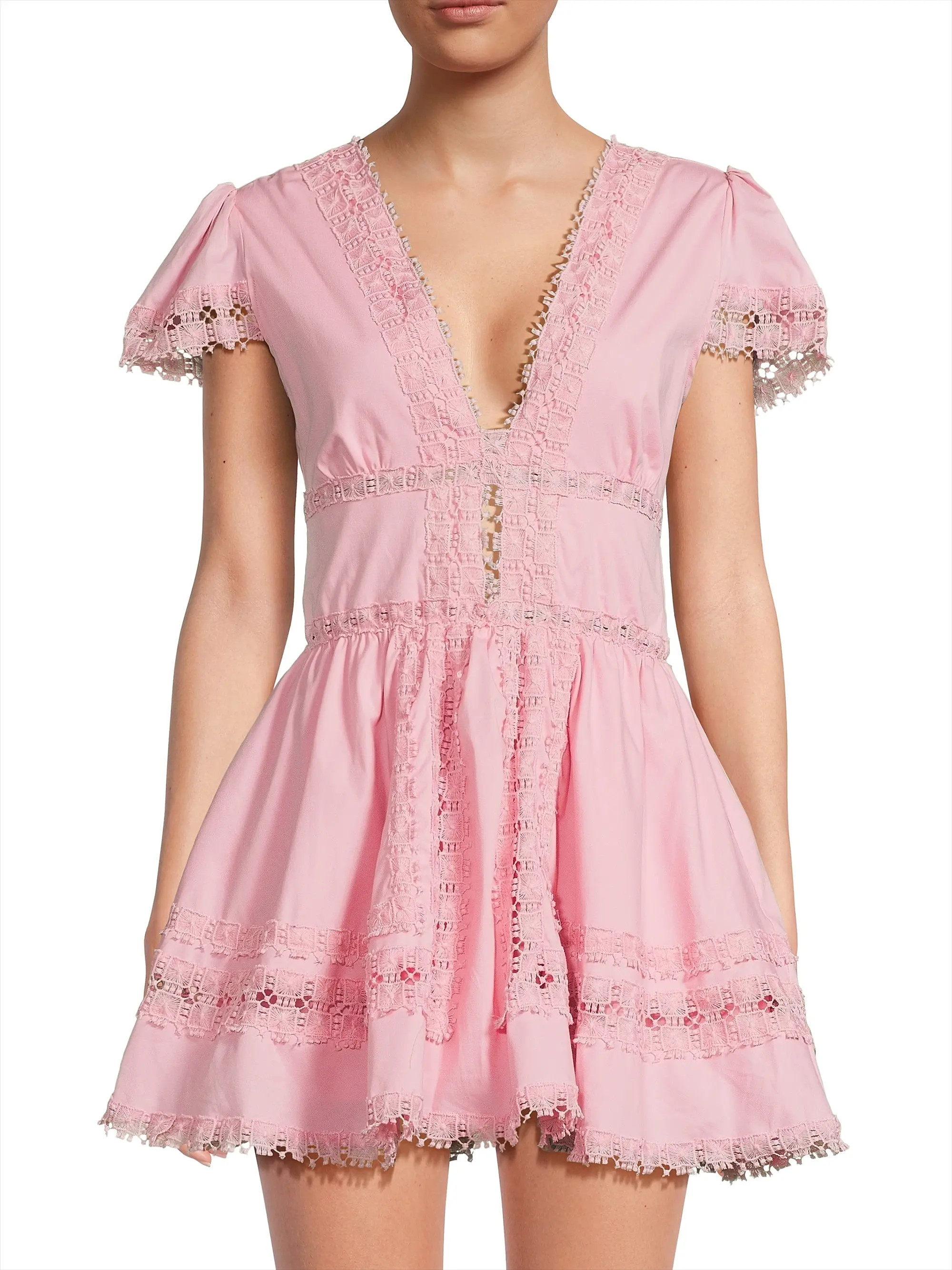 Peixoto Piper Lace-Trimmed Cotton Minidress | Saks Fifth Avenue | Saks Fifth Avenue