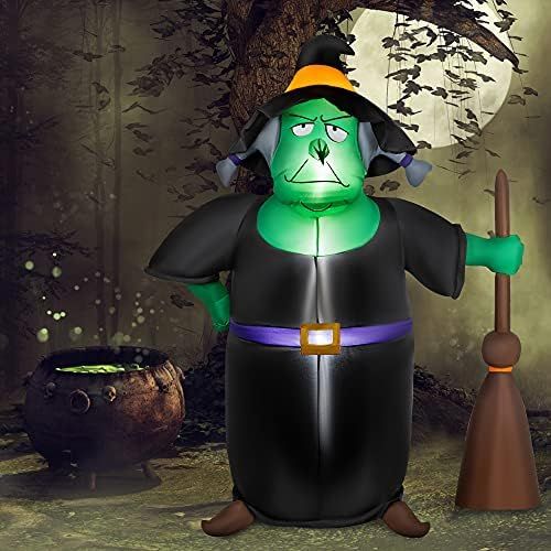 HOOJO 7 FT Witch Halloween Inflatable Outdoor Decoration with Built-in LED Lights, Blow Up Inflat... | Amazon (US)