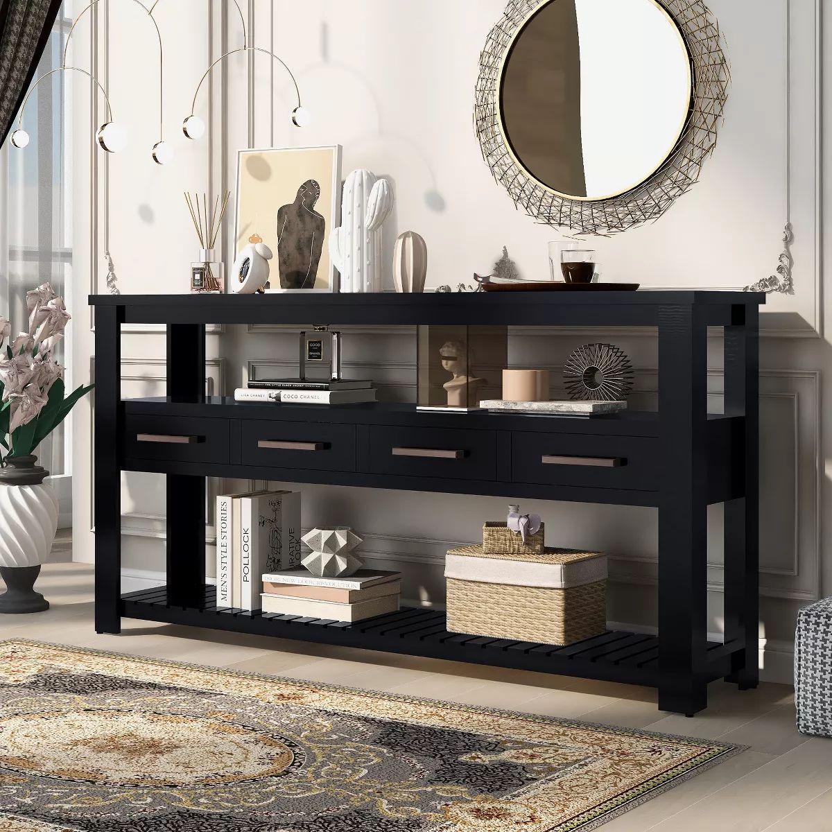 62.2'' Modern Console Table Sofa Table for Living Room with 4 Drawers and 2 Shelves - ModernLuxe | Target