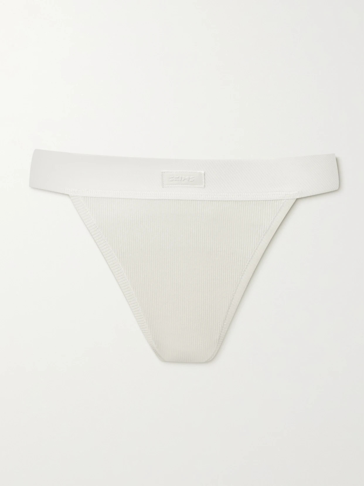 Skims - Cotton Collection Ribbed Cotton-blend Jersey Thong - Bone | NET-A-PORTER (US)