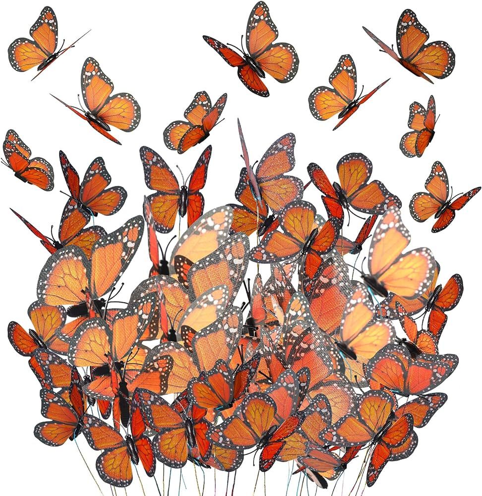 Waydress 24 Pieces Halloween Monarch Butterfly Decorations 3 Size Artificial Monarch Butterflies ... | Amazon (US)