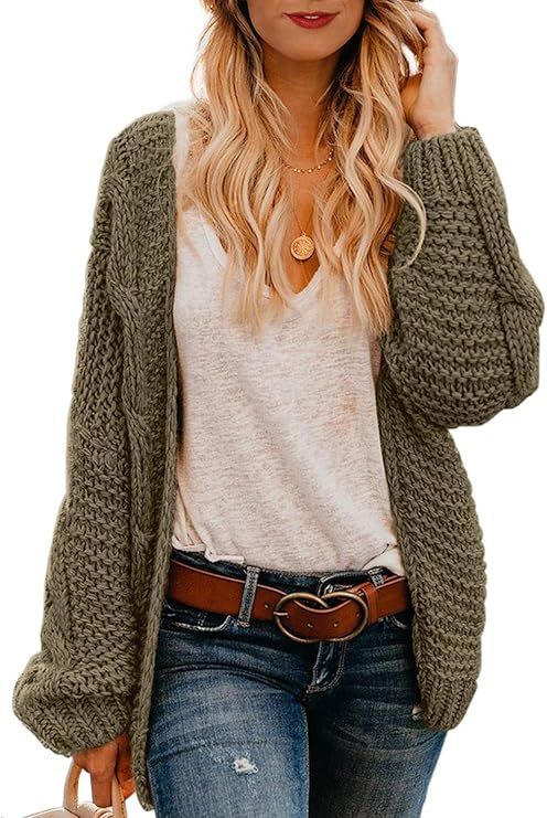 Astylish Women Open Front Long Sleeve Chunky Knit Cardigan Sweaters Loose Outwear Coat | Amazon (US)