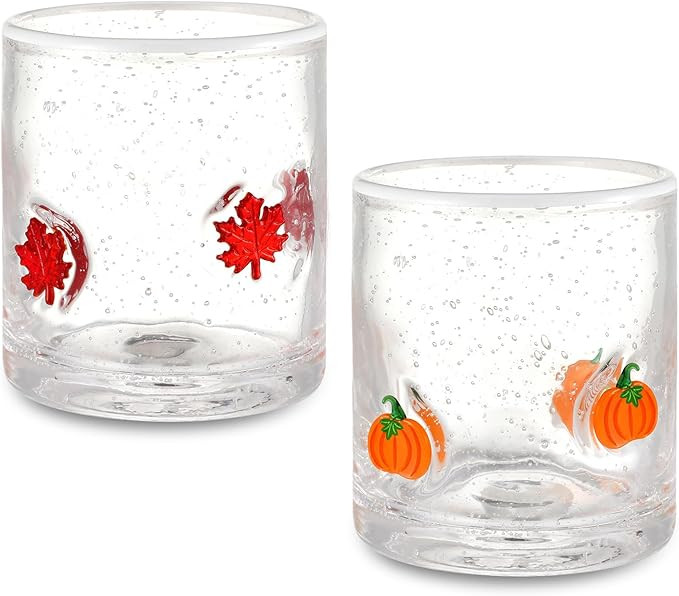 2 Pcs Fall Icon Juice Glass 14 Ounce Pumpkin Maple Leaf Themed Drinking Cocktails Glasses for Par... | Amazon (US)