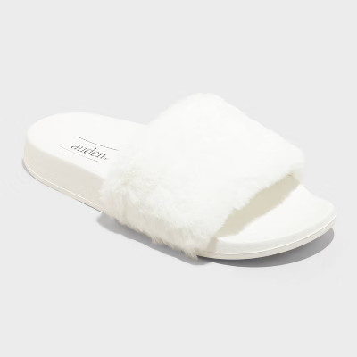 Women's Annika Slide Slippers - Auden™ White XL: Slip-On, Open Toe, Contoured Footbed, Indoor/Outdoor Outsole, Recycled Materials | Target