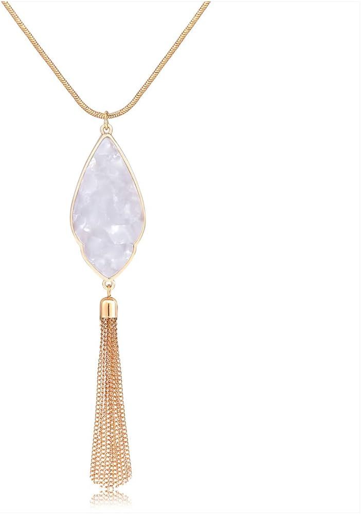 Long Necklaces for Women Statement Arrowhead Acrylic Pendant Necklaces Boho Tassel Y Necklace Fas... | Amazon (US)