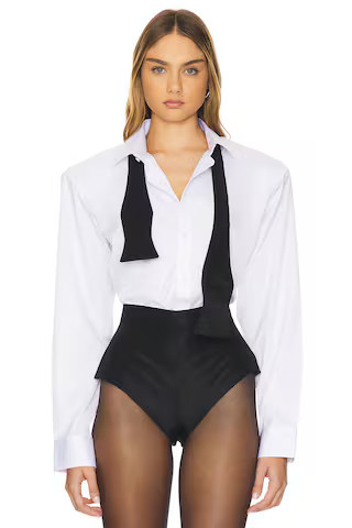 The Dolls House Toni Bow Tie Shirt in White from Revolve.com | Revolve Clothing (Global)