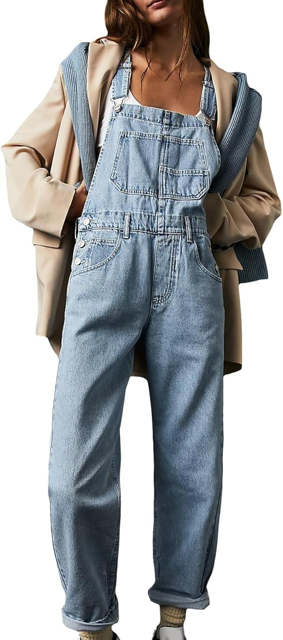 Owl's-Yard Long Denim Jumpsuit for Women Baggy Denim Bib Overalls Loose Fit Jean Jumpsuit Stretch... | Amazon (US)
