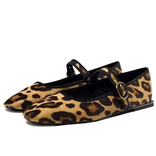 Women's Fashion Leopard Ballet Flats Elegant Square Toe Buckle Mary Jane Flats Comfortable Daily Dress Ballerina Shoes,Leopard,6.5 UK | Amazon (UK)