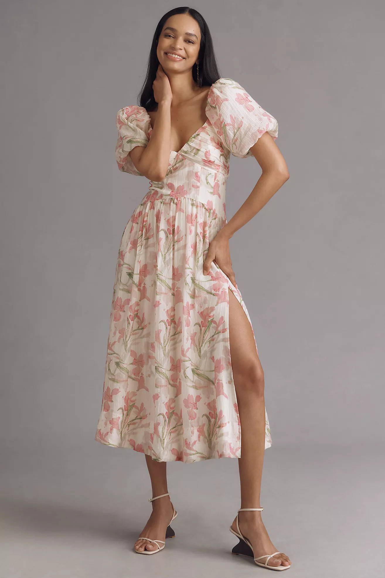 ASTR The Label Sasila Puff-Sleeve Midi Dress | Anthropologie (US)