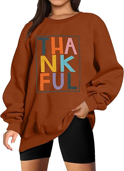 VILOVE Thankful Sweatshirt Women Thanksgiving Day Colorful Letter Print Pullover Crewneck Long Sl... | Amazon (US)