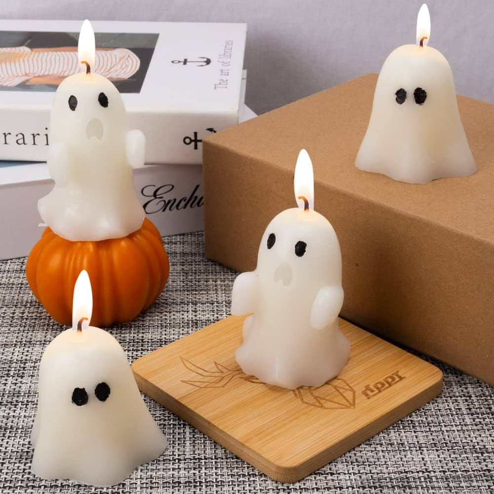 4 Pieces Large Halloween Ghost Candles, Ghost Scented Candles, White Horror Spooky Tea Lights Can... | Amazon (US)