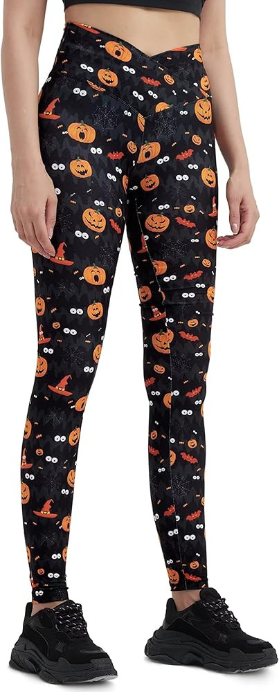 sissycos Women's Halloween Crossover Leggings High Waisted Buttery Soft Printed Tights 27" | Amazon (US)