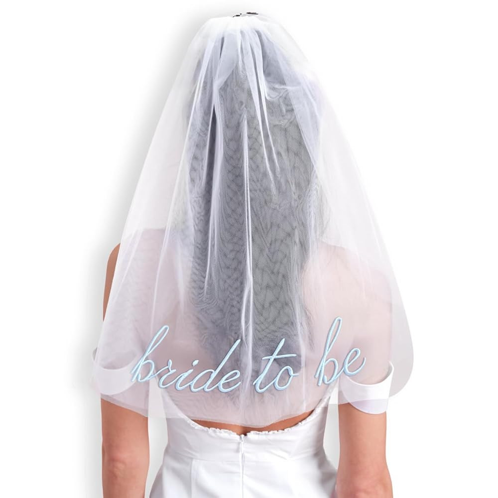 xo, Fetti Blue Embroidered Bride to Be White Veil | Bachelorette Hair Accessory, Bridal Shower He... | Amazon (US)