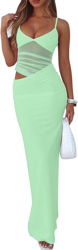 BORIFLORS Women's Sexy Bodycon V Neck Spaghetti Strap Maxi Dress Elegant Backless Cocktail Evenin... | Amazon (US)