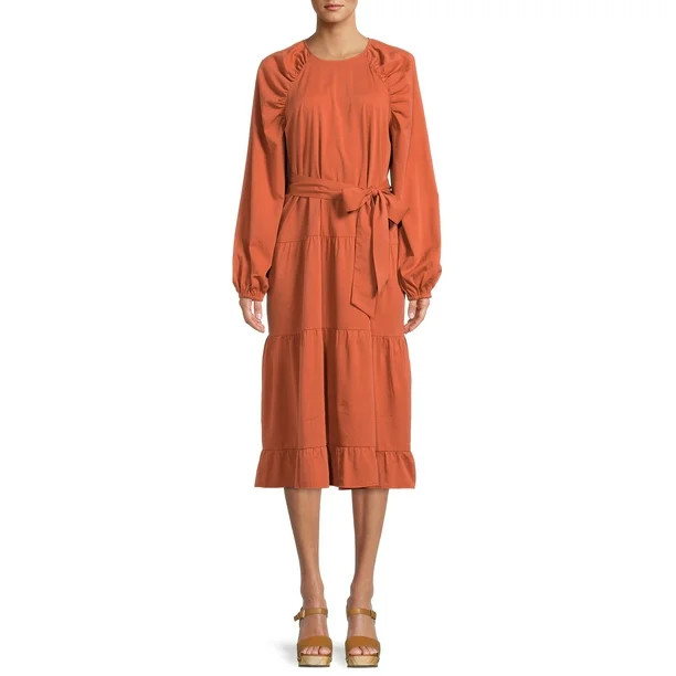 The Get Women's Tiered Dress with Long Sleeves - Walmart.com | Walmart (US)