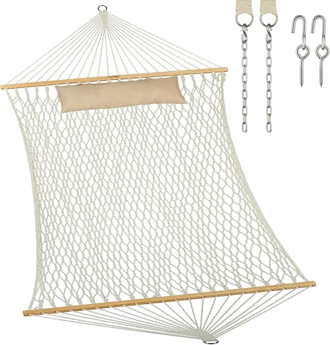 JoyView Traditional Rope Double Hammock - Hand Woven Cotton Hammock with Hardwood Spreader Bar an... | Amazon (US)