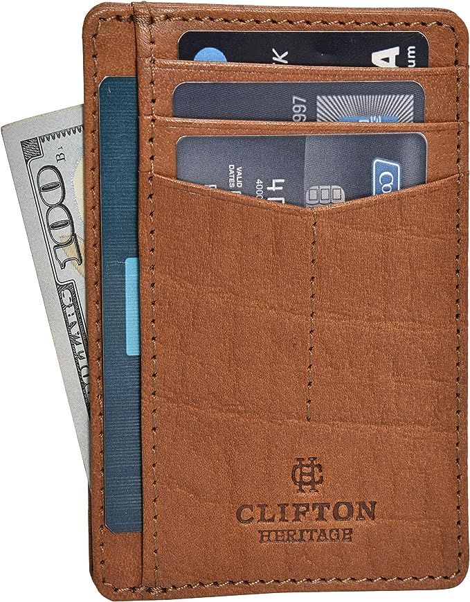 Minimalist Wallets for Men & Women RFID Front Pocket Leather Card Holder Wallet | Amazon (US)