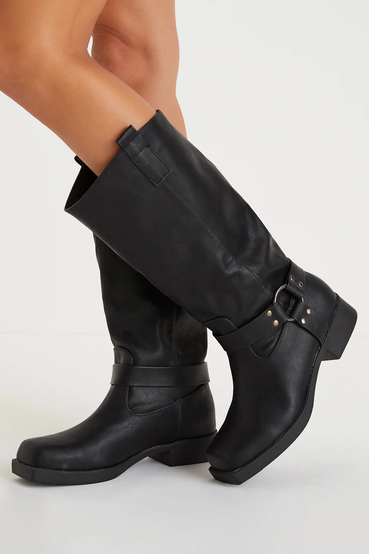 Raziel Black Knee-High Moto Boots | Lulus