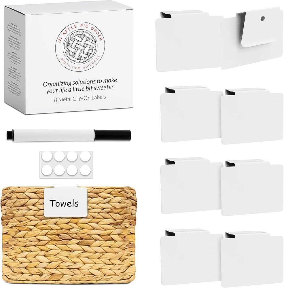 Labels for Storage Bins | Metal Storage Bin Labels (2.5” x 3.5”) - Set of 8 Basket Clip On La... | Amazon (US)
