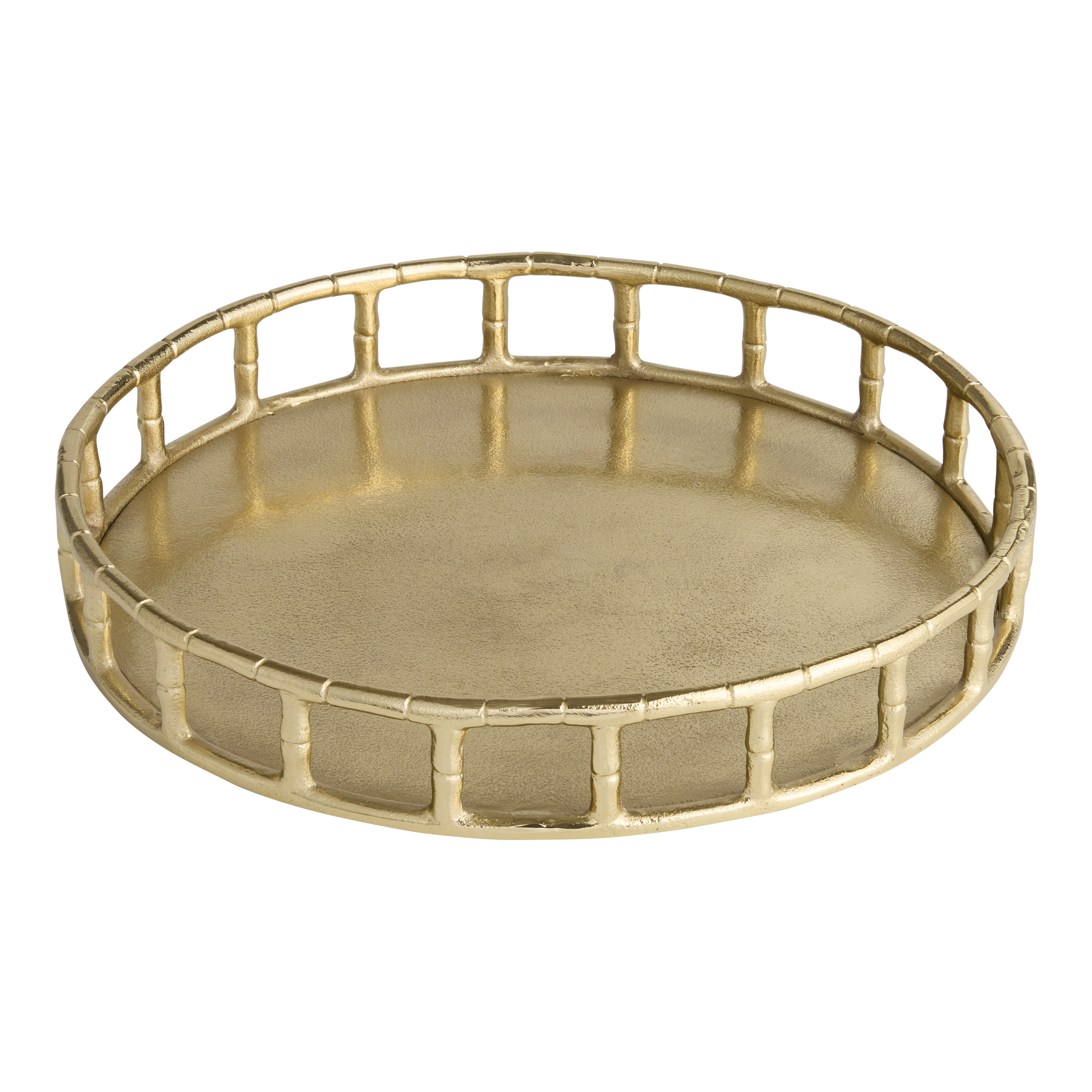 Round Gold Metal Bamboo Serving Tray | World Market