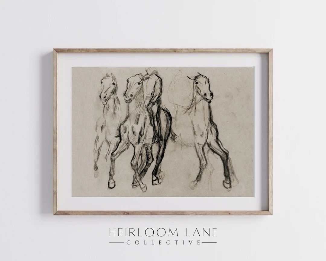 Vintage Horses Drawing Printable Digital Download Cowboy Rodeo Art Print Neutral Minimalist Drawi... | Etsy (US)