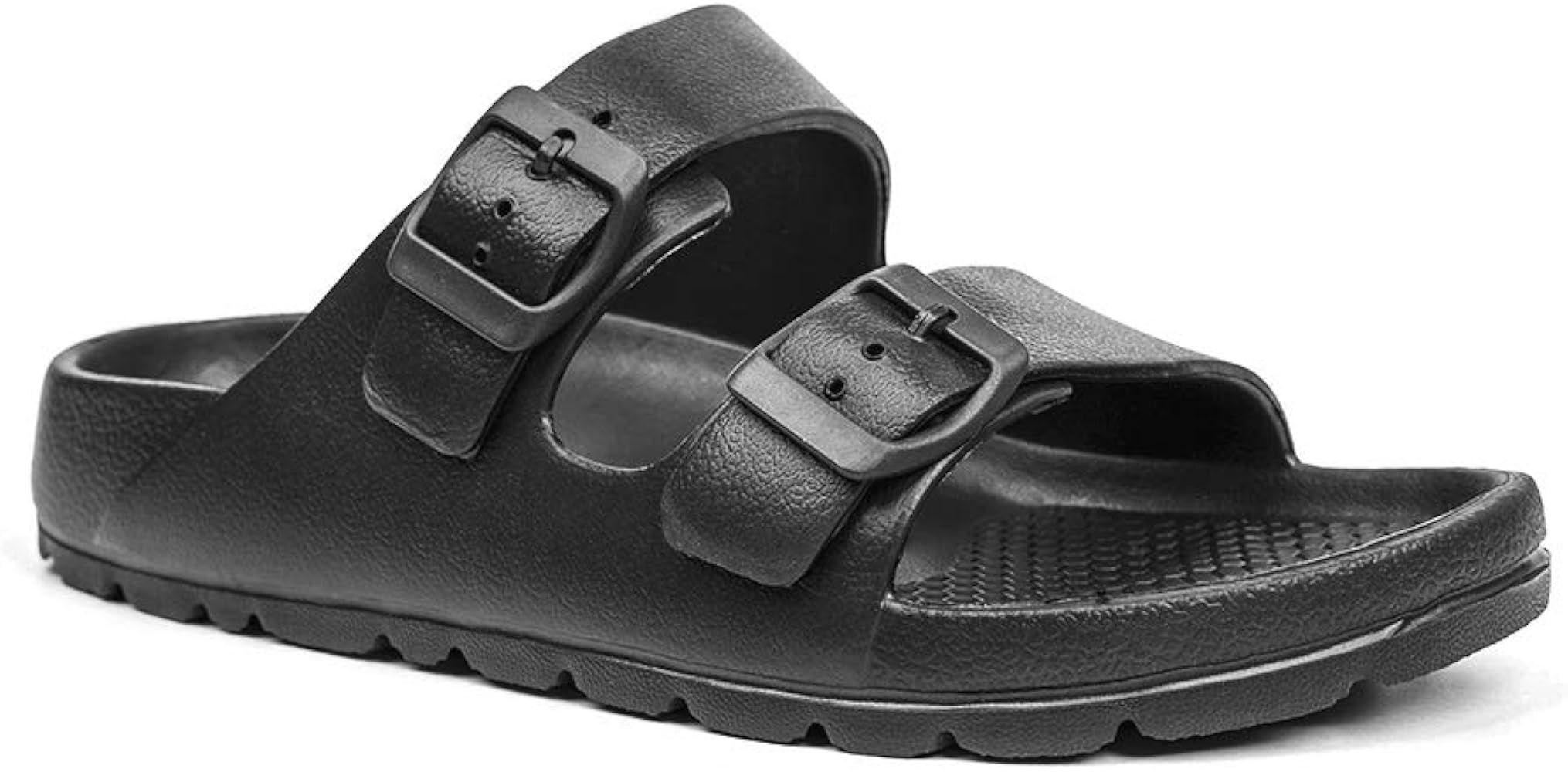 FUNKYMONKEY Women's Comfort Slides Double Buckle Adjustable EVA Flat Sandals | Amazon (US)