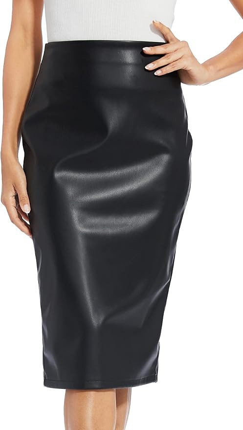 Fahsyee Womens Leather Skirt, Bodycon Faux Mini High Waist Casual Zip PU Slim Pencil Plus Size | Amazon (US)